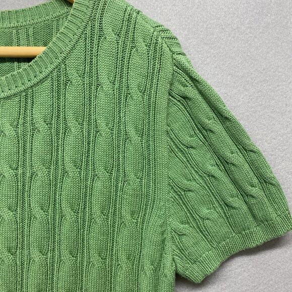 Kate Hill Sweater Womens Petite Large Green Cable Knit Pima Cotton Preppy - Picture 3 of 12